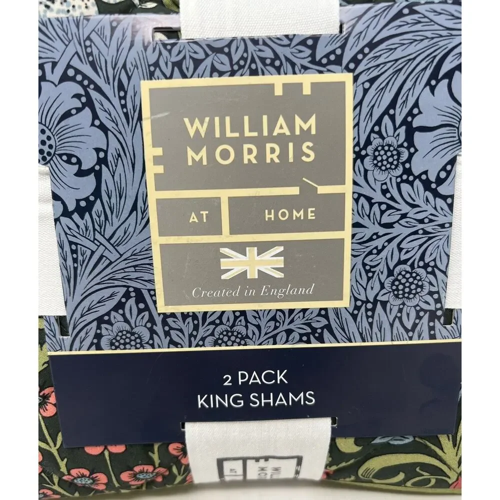 WILLIAM MORRIS GARDEN Forest KING Quilted Pillow Shams Set Pair Of 2